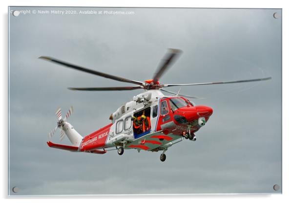 A Coastguard AgustaWestland AW189 Helicopter Acrylic by Navin Mistry