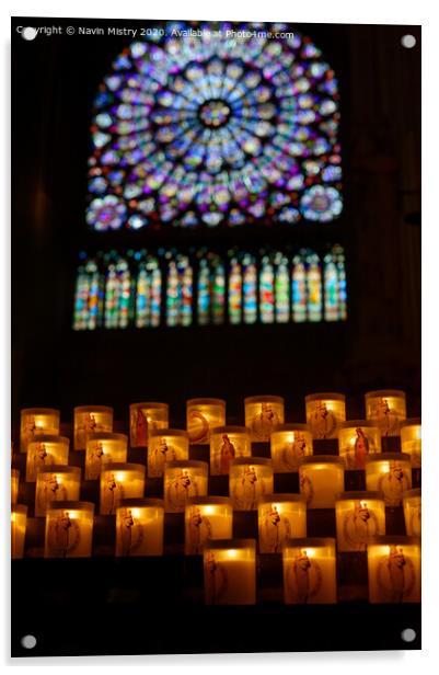 Candles inside Notre Dame Cathedral Paris Acrylic by Navin Mistry