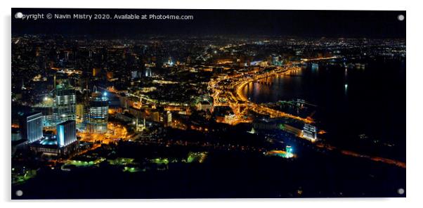 Cityscape at night Baku, Azerbaijan 2010.  Acrylic by Navin Mistry