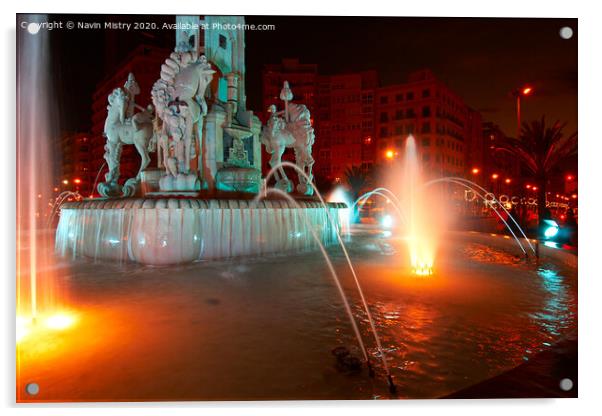 Fountain in the Plaza de Los Luceros, Alicante, Spain Acrylic by Navin Mistry
