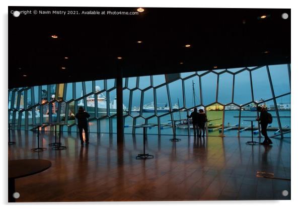 A view from the interior of the Harpa Concert hall, Reykjavik, Iceland  Acrylic by Navin Mistry