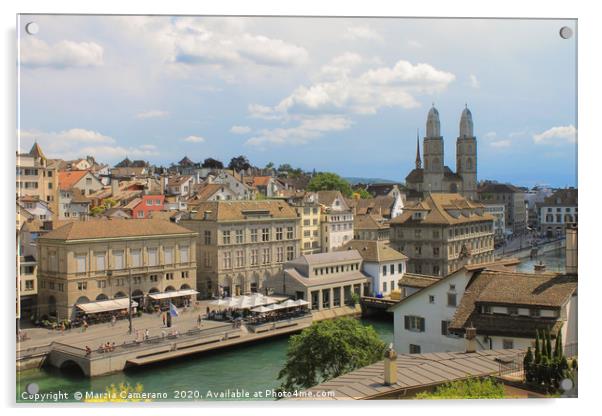 High angle view of Limmat river in old town Zurich Acrylic by Marzia Camerano