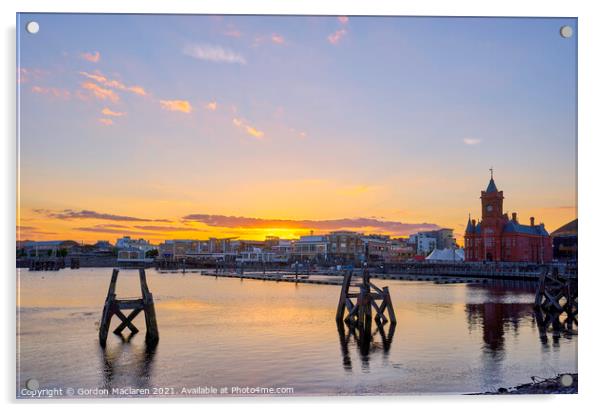 Beautiful Sunset over Cardiff Bay Acrylic by Gordon Maclaren