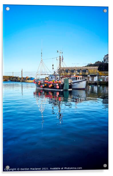 Fishing boats in Mevagissey Harbour, Cornwall. Acrylic by Gordon Maclaren