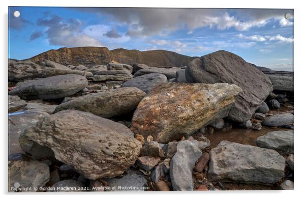 Rocks on Monknash Beach Acrylic by Gordon Maclaren