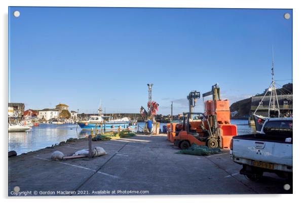 Working Fishing Harbour, Mevagissey, Cornwall Acrylic by Gordon Maclaren
