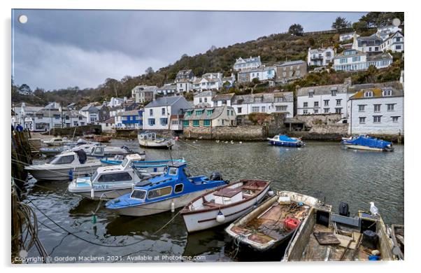 Boats in the charming harbour village of Polperro, Cornwall Edit Acrylic by Gordon Maclaren