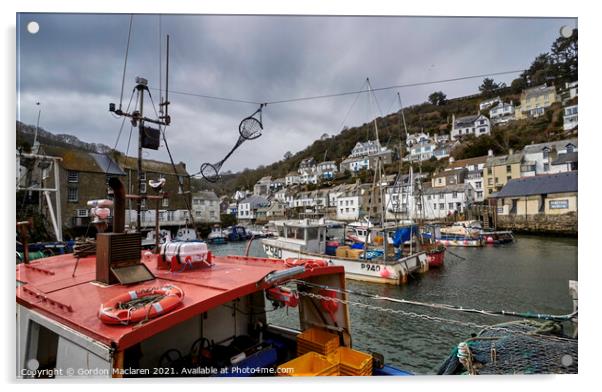 Polperro Fishing Harbour, Cornwall Acrylic by Gordon Maclaren