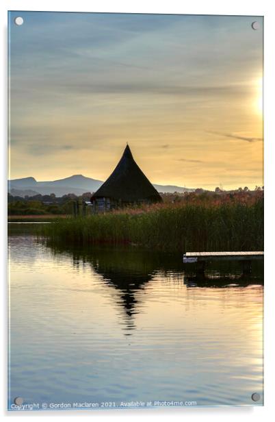 Sunset over the Crannog, Llangorse Lake Acrylic by Gordon Maclaren