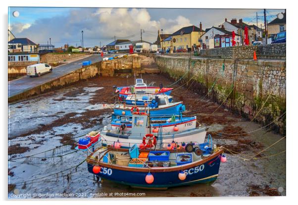 Boats in Porthleven Harbour, Cornwall  Acrylic by Gordon Maclaren