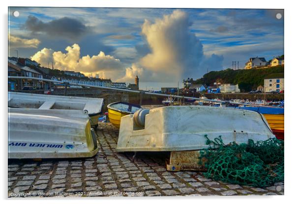 Upturned boats in Porthleven Harbour  Acrylic by Gordon Maclaren