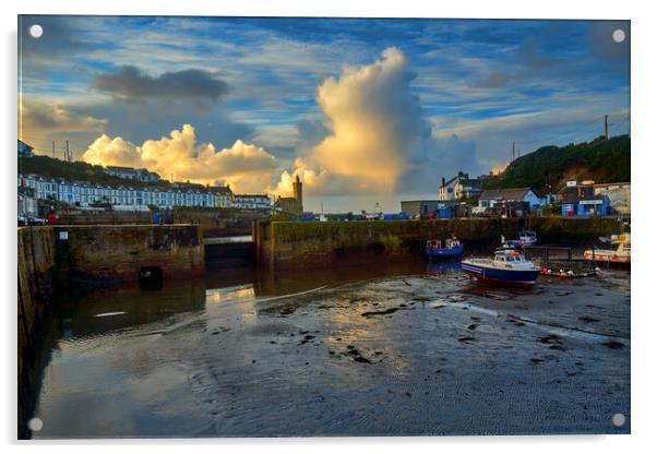 Fishing boats in Porthleven Harbour at sunrise Acrylic by Gordon Maclaren