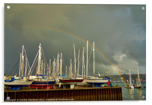 Rainbow over the boats docked in Falmouth Harbour Acrylic by Gordon Maclaren