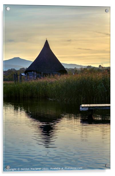 Sunset over the Crannog, Llangorse Lake Acrylic by Gordon Maclaren