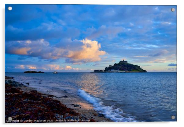 Winter Sunset over St Michaels Mount Cornwall Acrylic by Gordon Maclaren