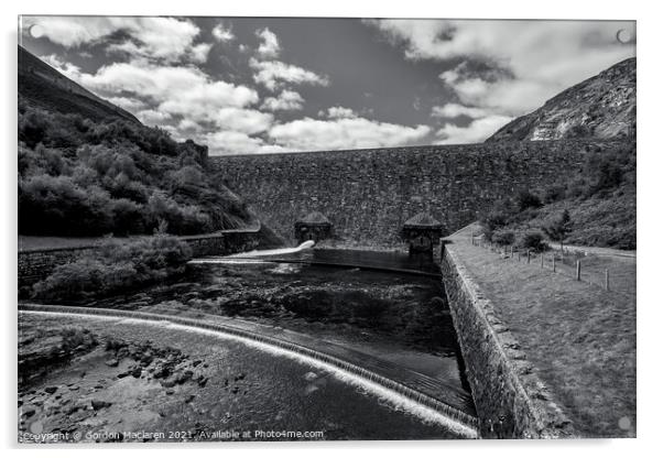 Caban Coch Dam, Elan Valley, black and white Acrylic by Gordon Maclaren