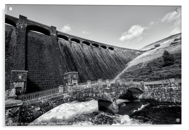 The Claerwen Dam, Elan Valley, in monochrome Acrylic by Gordon Maclaren