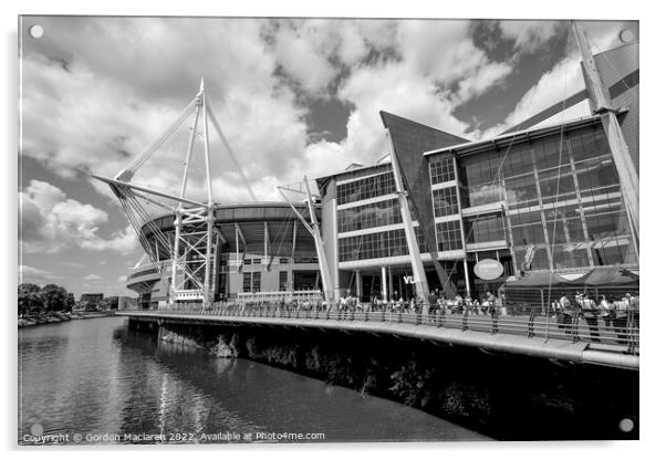 Principality Stadium, Cardiff, Wales Monochrome  Acrylic by Gordon Maclaren