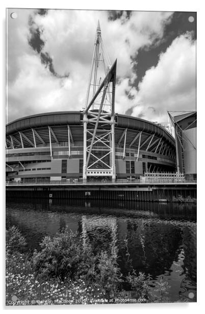 Principality Stadium, Cardiff, Wales Monochrome Acrylic by Gordon Maclaren