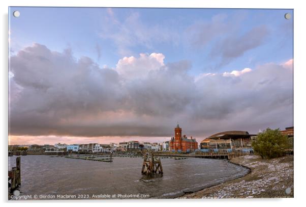 Sunset over Cardiff Bay Acrylic by Gordon Maclaren