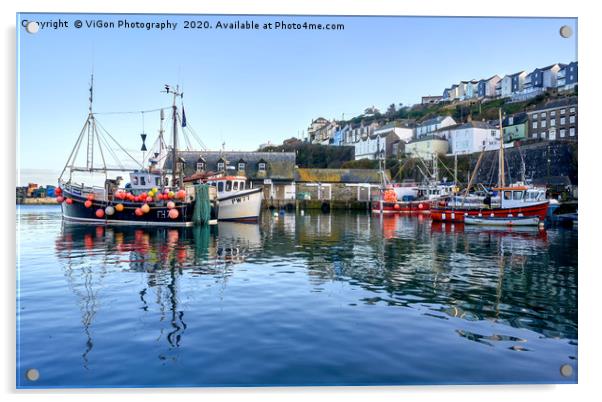 Reflections on Mevagissey harbour Acrylic by Gordon Maclaren