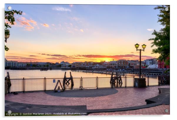 Sunset over Cardiff Bay Acrylic by Gordon Maclaren