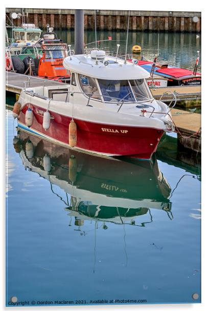 Boat moored in Padstow Harbour Acrylic by Gordon Maclaren