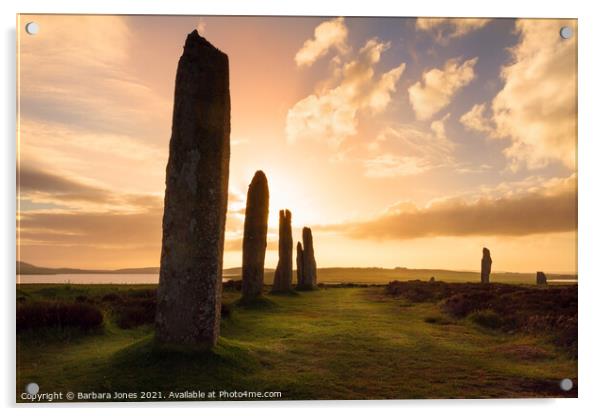 Ring of Brodgar Sunset Mainland Orkney SCOTLAND Acrylic by Barbara Jones