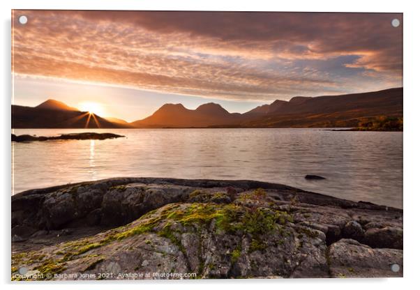 Loch Bad a Ghaill, Inverpolly Sunrise Scotland Acrylic by Barbara Jones