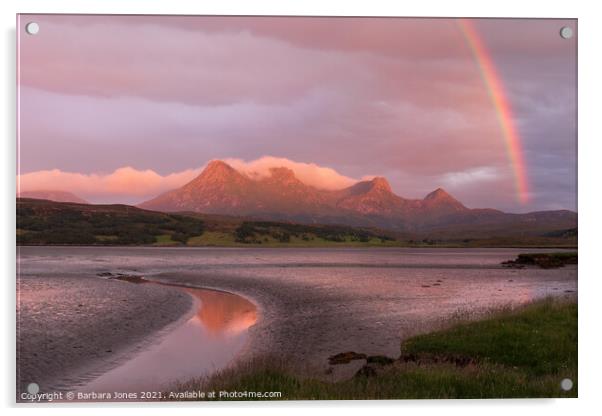 Ben Loyal Sunset and Rainbow Scotland Acrylic by Barbara Jones