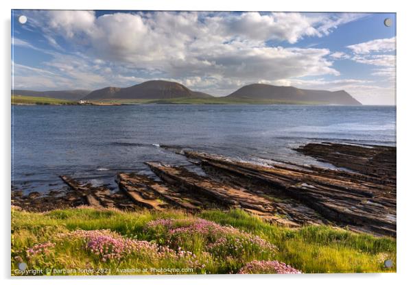 Hoy from Warebeth Summer Evening Orkney Scotland. Acrylic by Barbara Jones