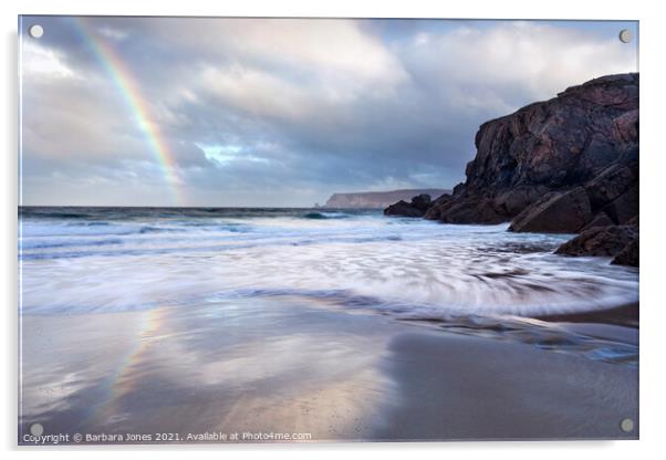Durness, Sango Sands Rainbow  NC500 Scotland. Acrylic by Barbara Jones