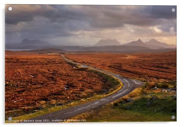 Inverpolly Hills Single Track Road Coigach Scotlan Acrylic by Barbara Jones