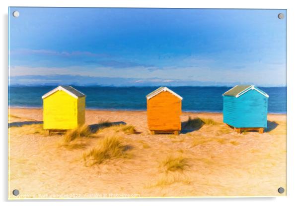 Colourful Beach Huts of Findhorn Acrylic by Barbara Jones