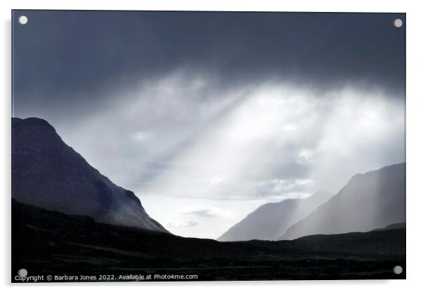 Glen Coe Sunbeams Scotland. Acrylic by Barbara Jones