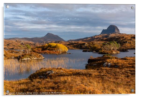 Suilven and Canisp, Autumn Colours Scotland. Acrylic by Barbara Jones