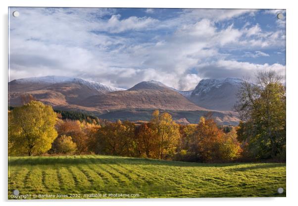 Ben Nevis Range Autumn Colours Scotland. Acrylic by Barbara Jones