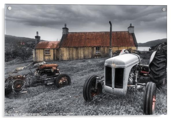 Tractor and Abandoned Dwelling,   Isle of Harris Acrylic by Barbara Jones