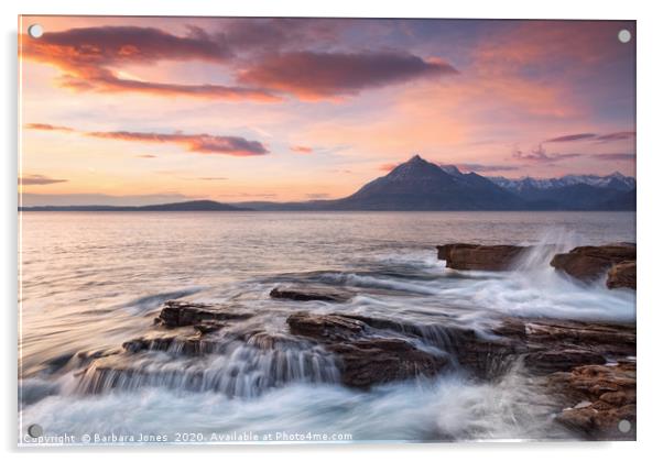 Skye Cuillin Sunset and Waves Elgol Scotland Acrylic by Barbara Jones