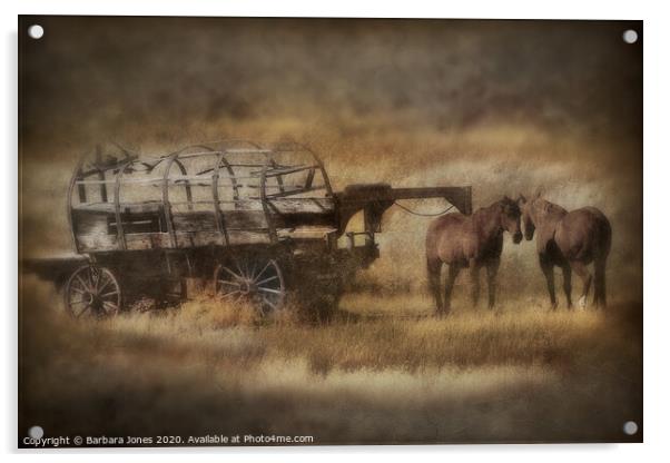 Covered Wagon and Horses Montana USA Acrylic by Barbara Jones