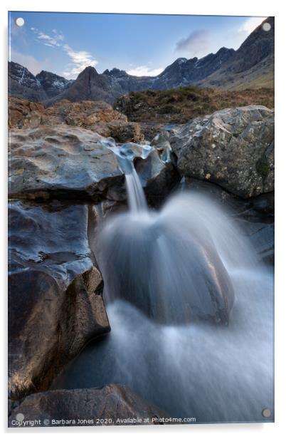 Fairy Pools Cascade and Cuillins Isle of Skye  Acrylic by Barbara Jones