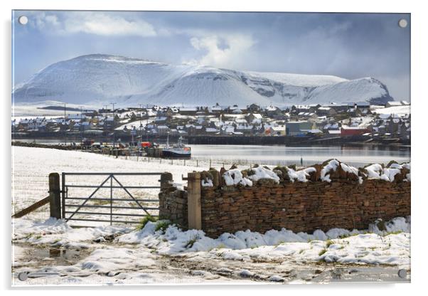Stromness and Hoy, Orkney Winter Scene. Acrylic by Barbara Jones