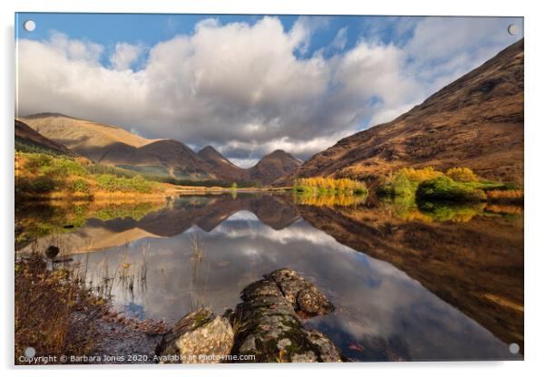  Lochan  Urr Glen Etive Scotland Autumn Reflection Acrylic by Barbara Jones