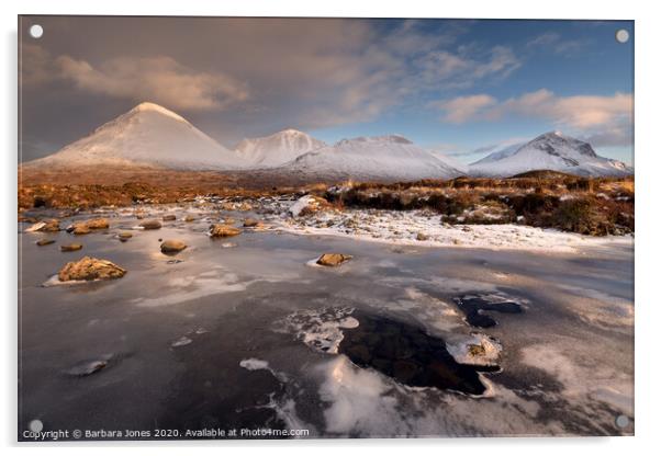Isle of Skye Red Cuillin in Winter Scotland Acrylic by Barbara Jones