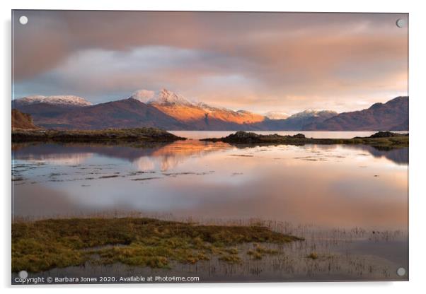 Knoydart Sunset and Loch Hourn Skye Scotland Acrylic by Barbara Jones