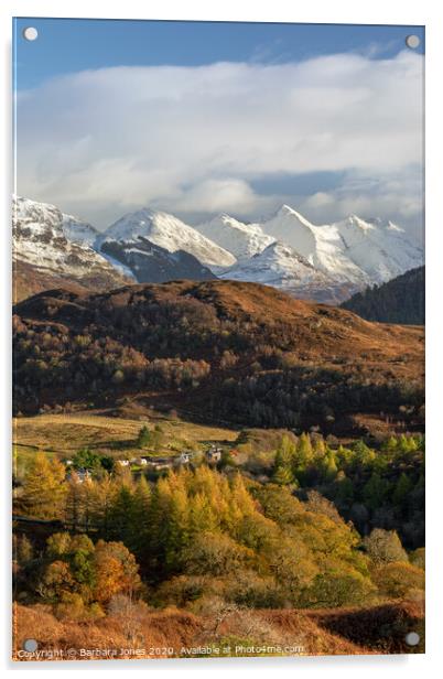 Five Sisters of Kintail in Autumn Scotland Acrylic by Barbara Jones
