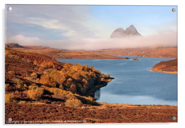Suilven, Autumn Mists Cam Loch Assynt Scotland Acrylic by Barbara Jones