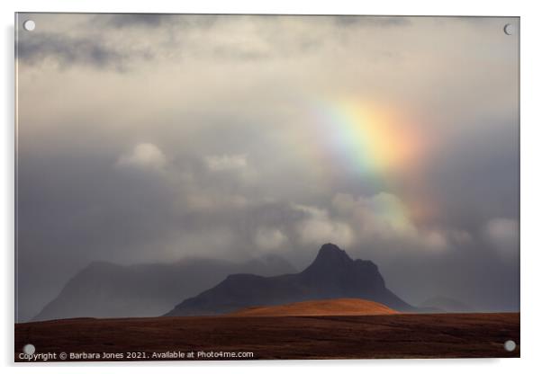 Stac Pollaidh Rainbow Coigach Scotland Acrylic by Barbara Jones