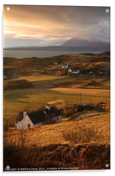 Cuillin Sunset Tarskavaig Skye Scotland. Acrylic by Barbara Jones