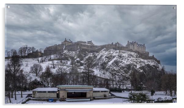 Edinburgh Castle snow Acrylic by Steven Lennie